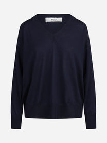 Maglia oversize con scollo a V blu - vista frontale