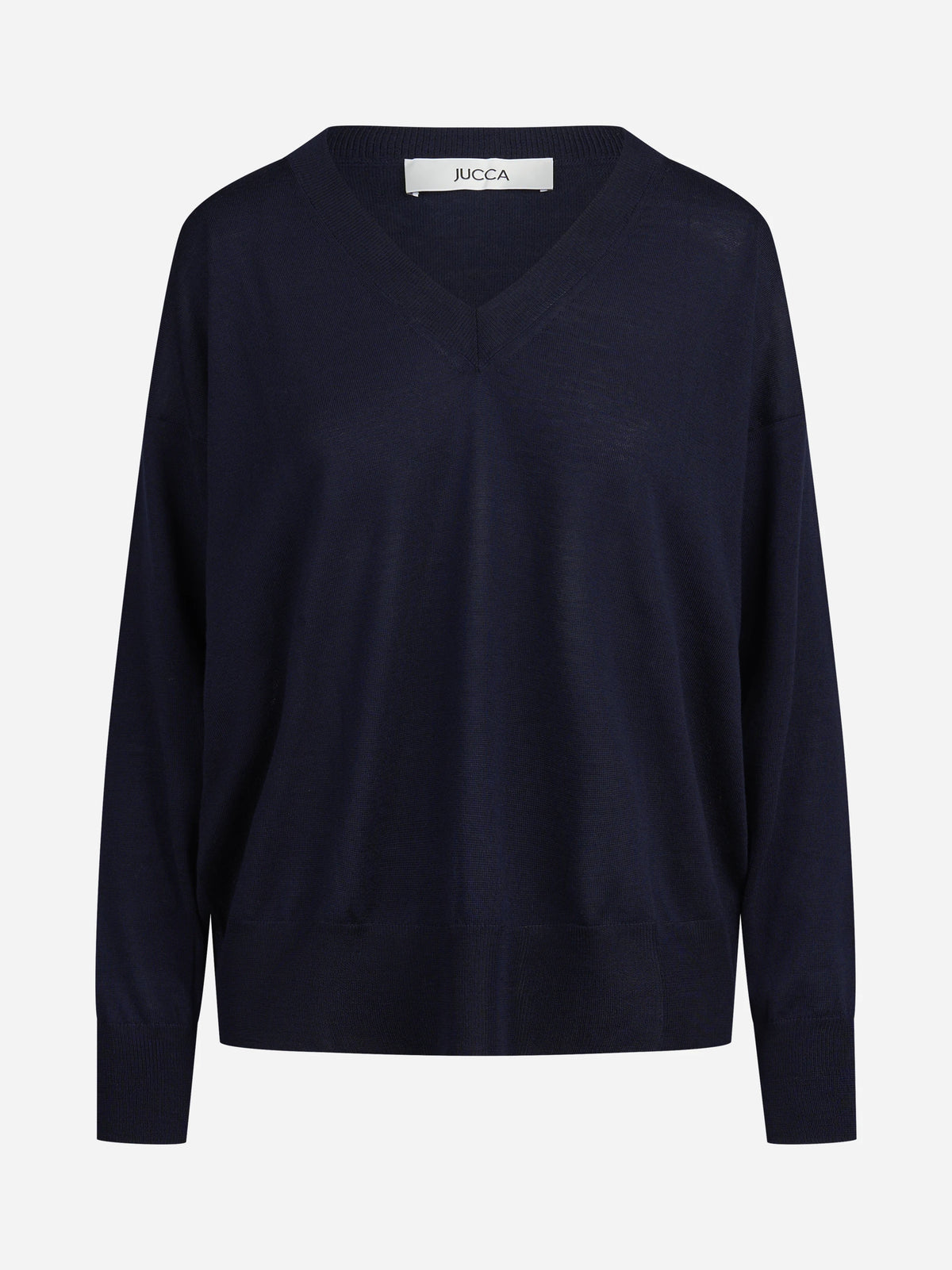 Maglia oversize con scollo a V blu - vista frontale
