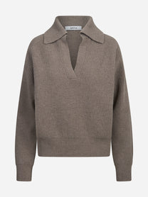 Cardigan in lana a coste con zip marrone - vista frontale