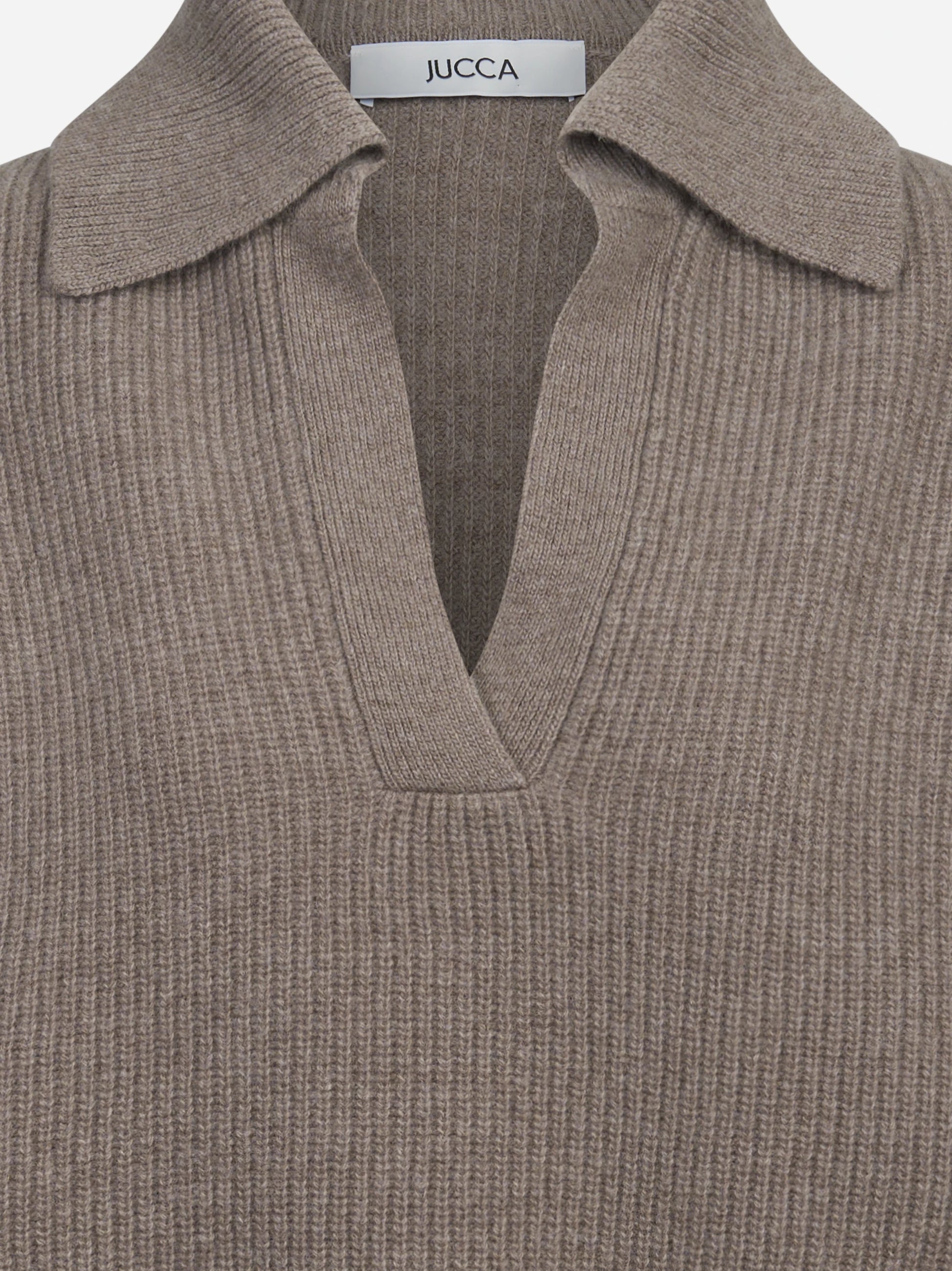 Cardigan in lana a coste con zip marrone - vista laterale e dettagli