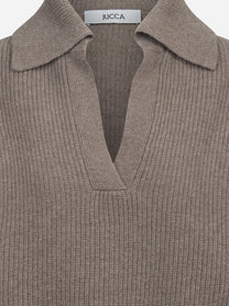 Cardigan in lana a coste con zip marrone - vista laterale e dettagli
