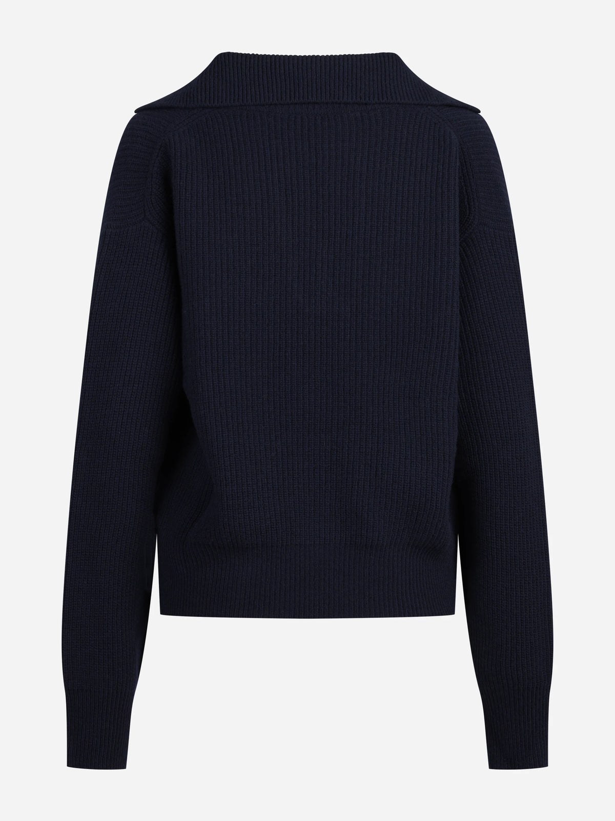 Cardigan in lana con zip e lavorazione a pannocchia blu - vista posteriore