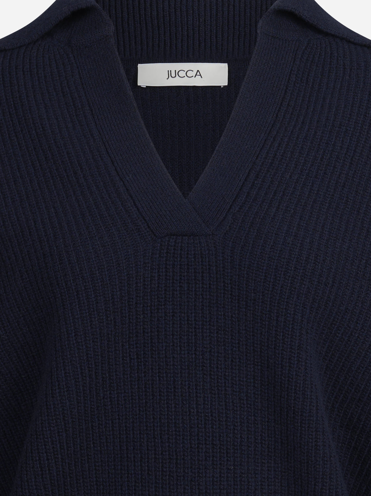 Cardigan in lana con zip e lavorazione a pannocchia blu - dettaglio del prodotto