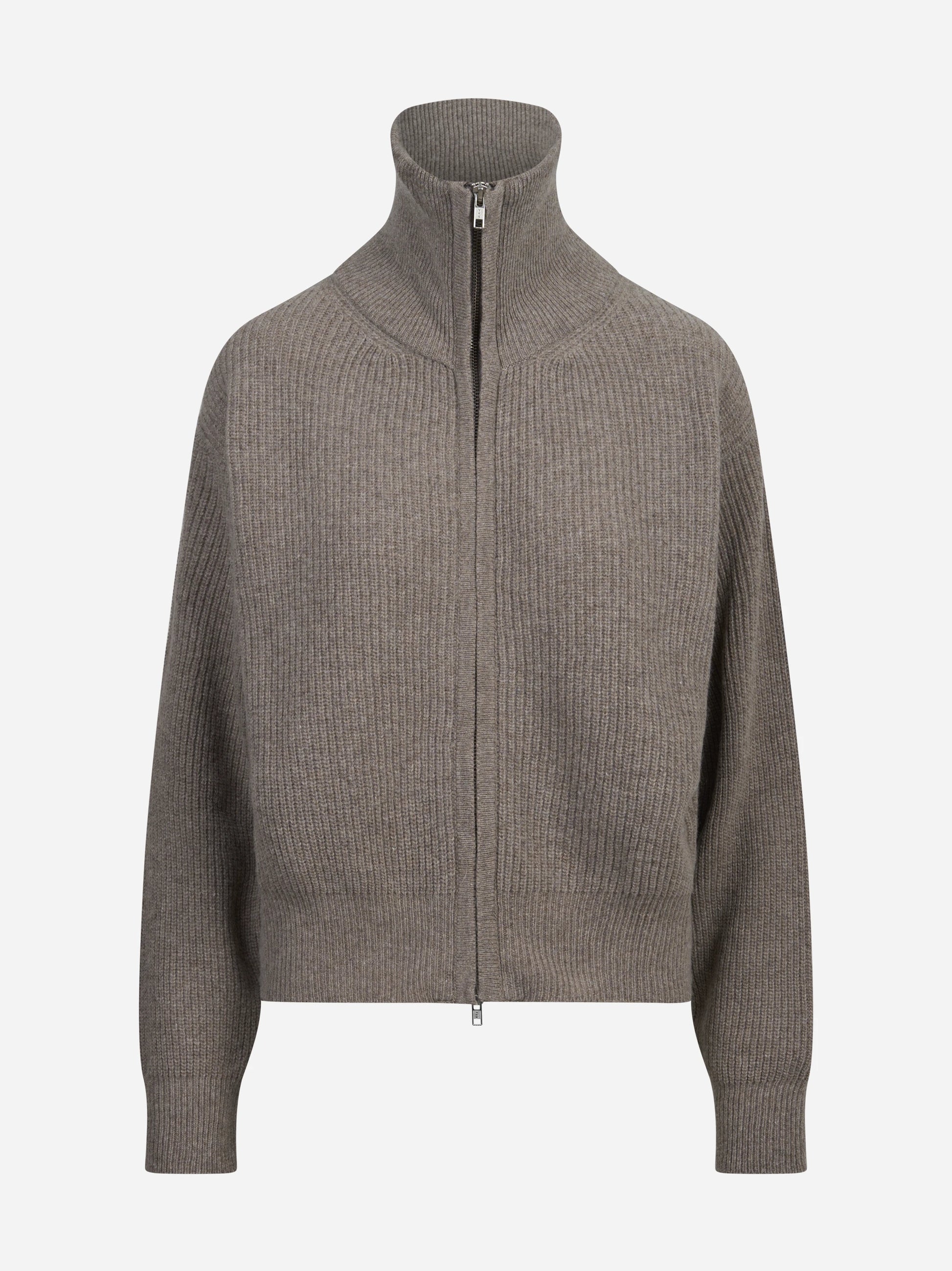 Maglia polo oversized in lana vergine marrone - vista frontale