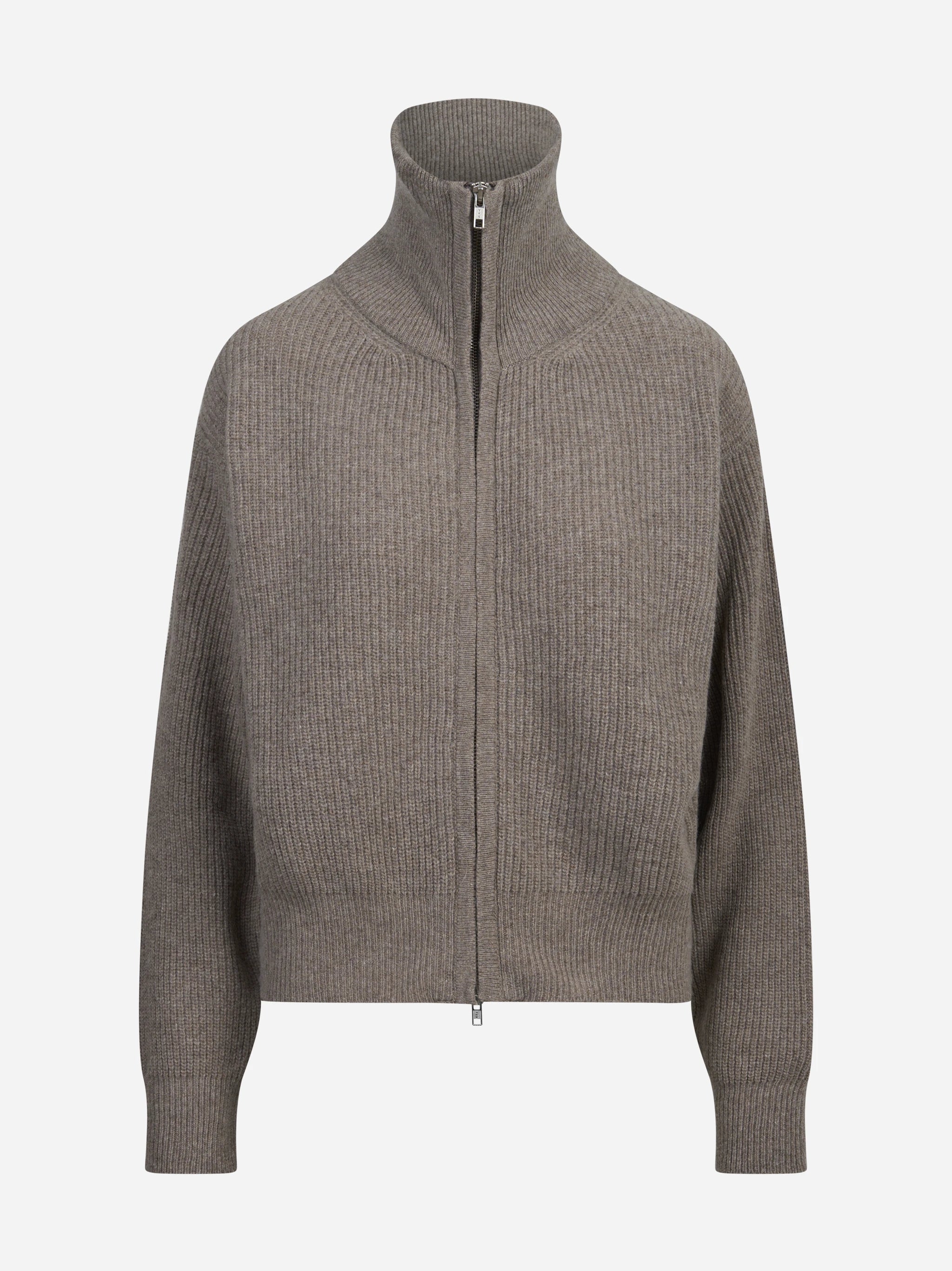 Maglia polo oversized in lana vergine marrone - vista frontale