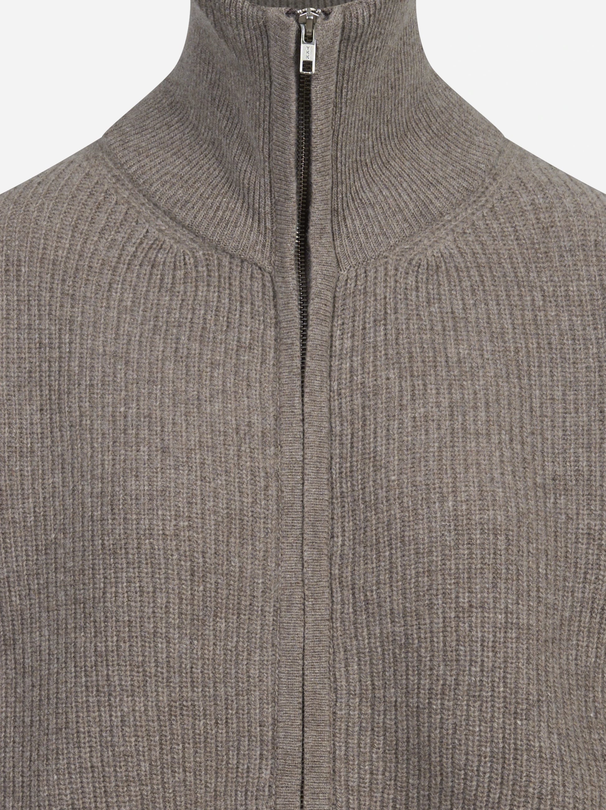 Maglia polo oversized in lana vergine marrone - vista laterale e dettagli