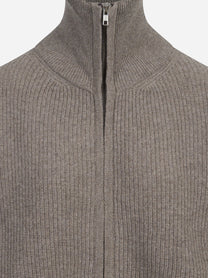 Maglia polo oversized in lana vergine marrone - vista laterale e dettagli