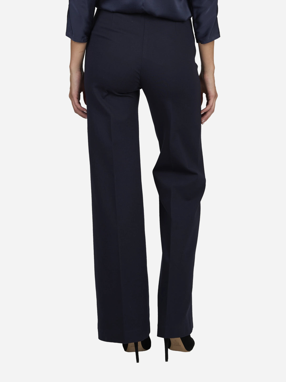 Pantaloni wide leg in viscosa blu notte - indossato, vista posteriore