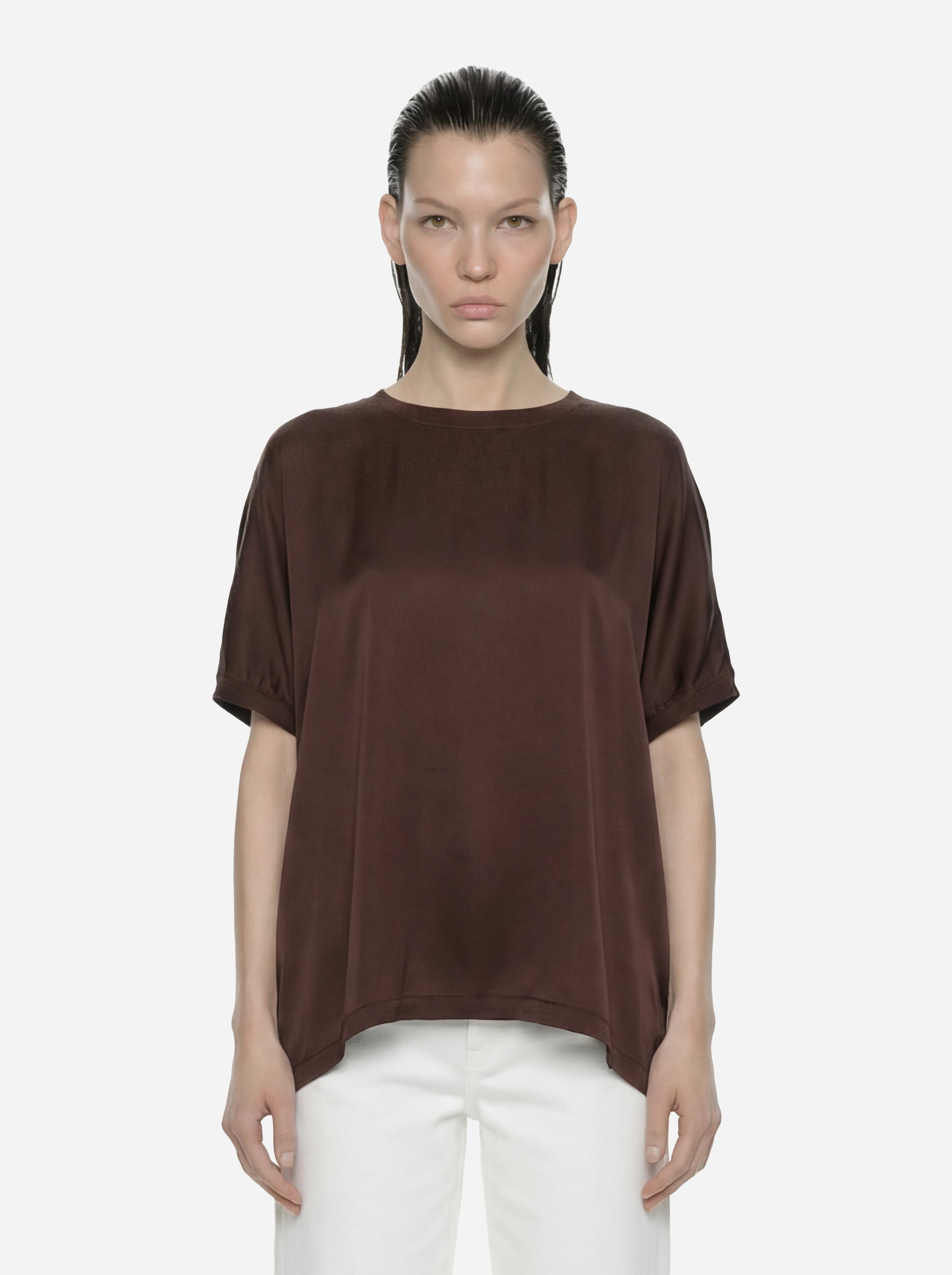 T-shirt Over in seta marrone