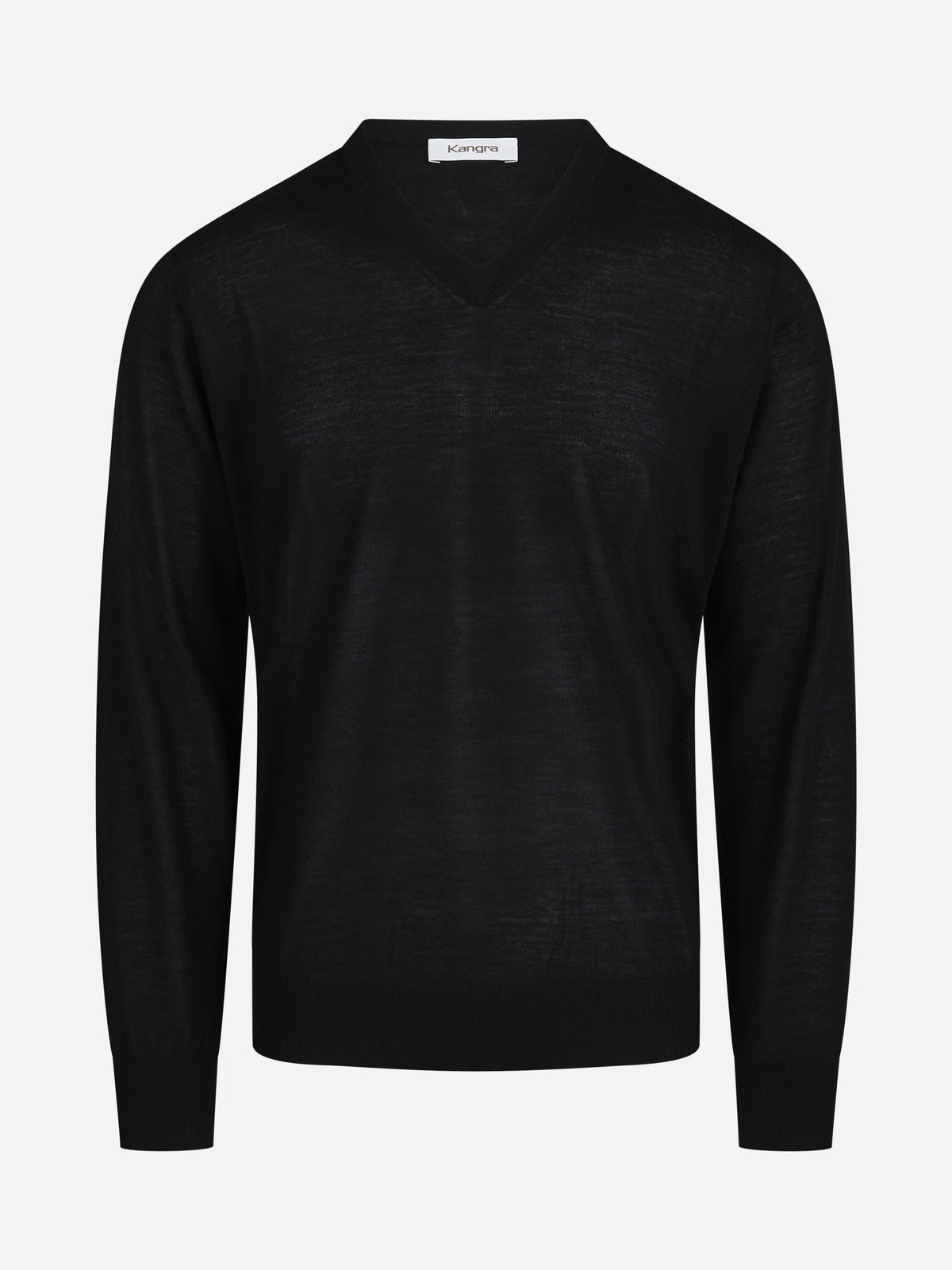 Pullover girocollo in lana vergine nero - vista frontale