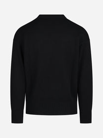 Maglia girocollo oversize in lana e cotone nera - vista posteriore