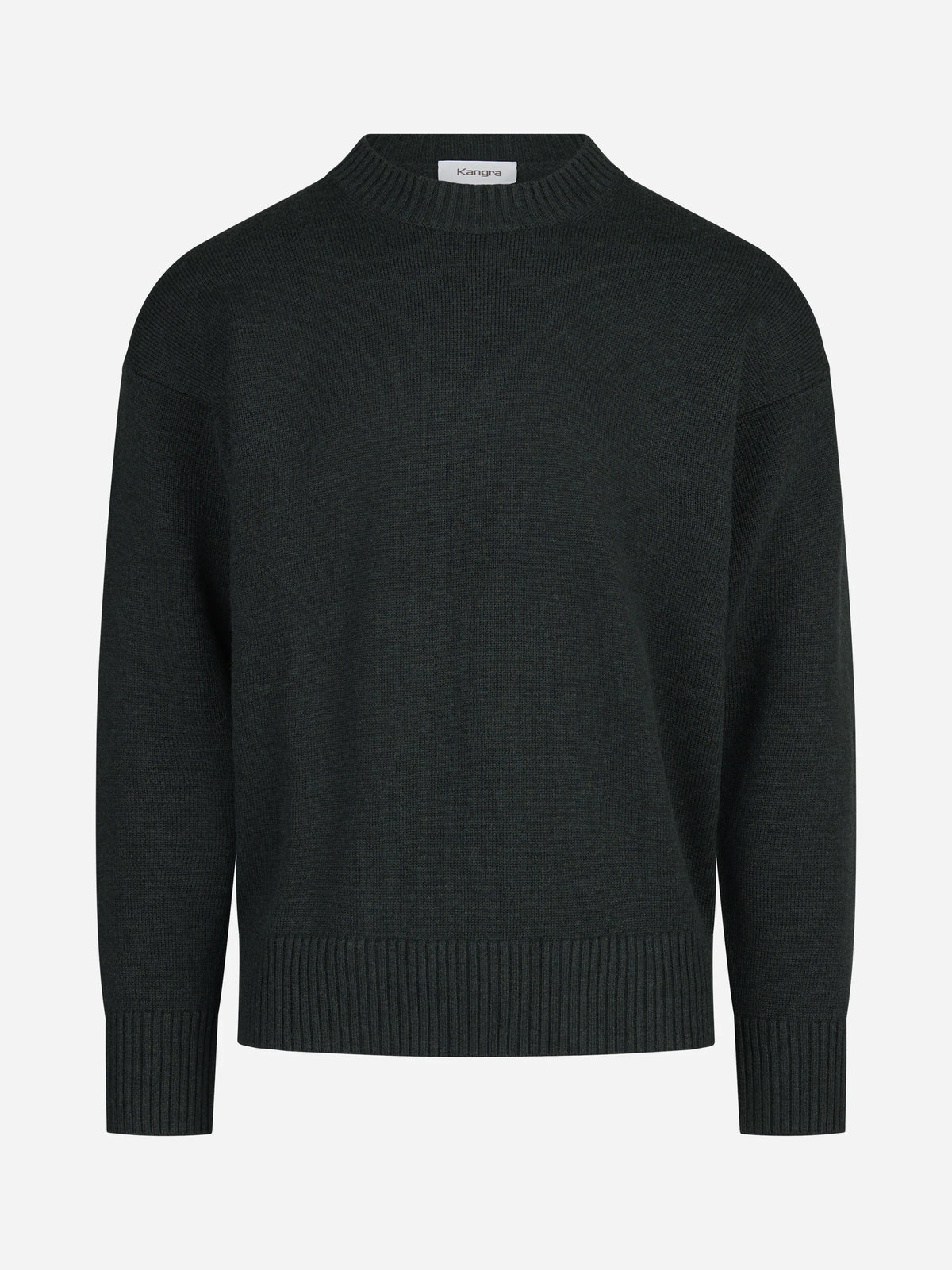 Maglia girocollo oversize in lana e cotone verde - vista frontale