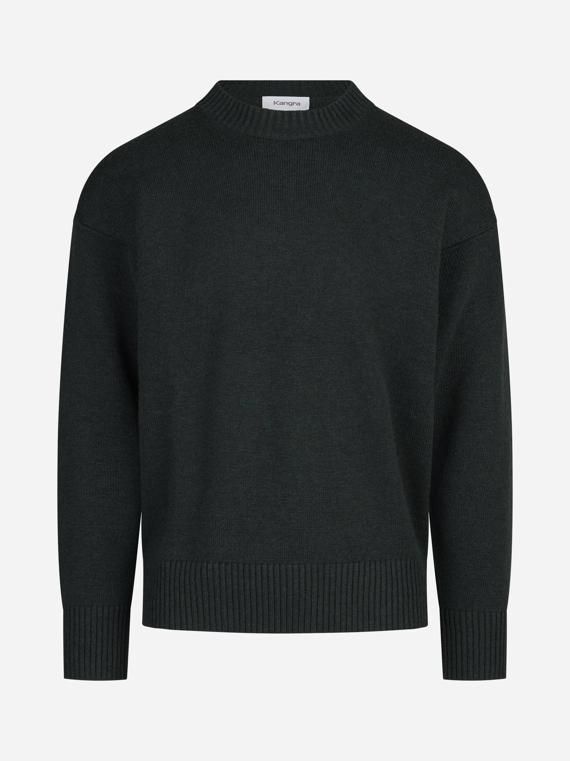 Maglia girocollo oversize in lana e cotone verde - vista frontale