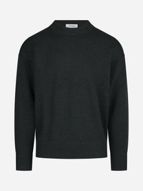 Maglia girocollo oversize in lana e cotone verde - vista frontale