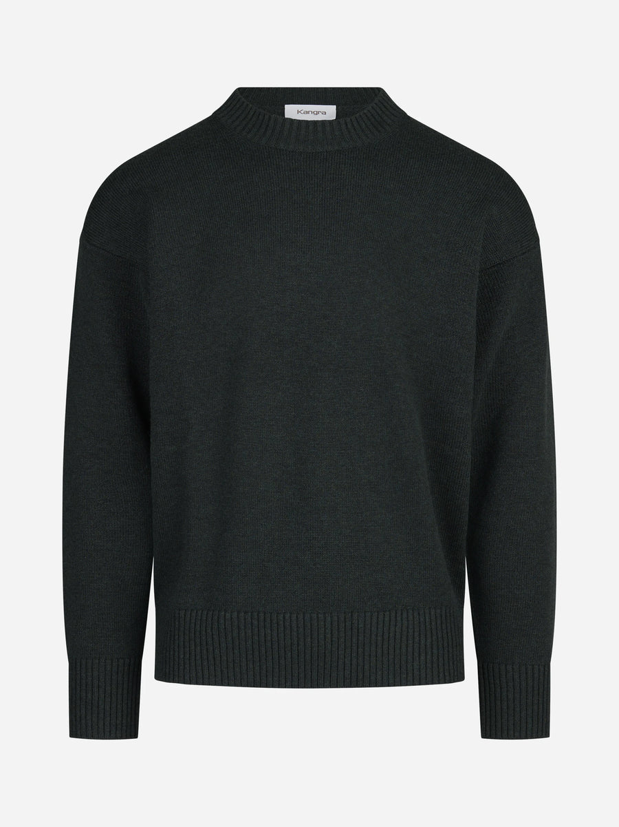 Maglia girocollo oversize in lana e cotone verde - vista frontale