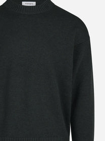 Maglia girocollo oversize in lana e cotone verde - dettaglio del prodotto