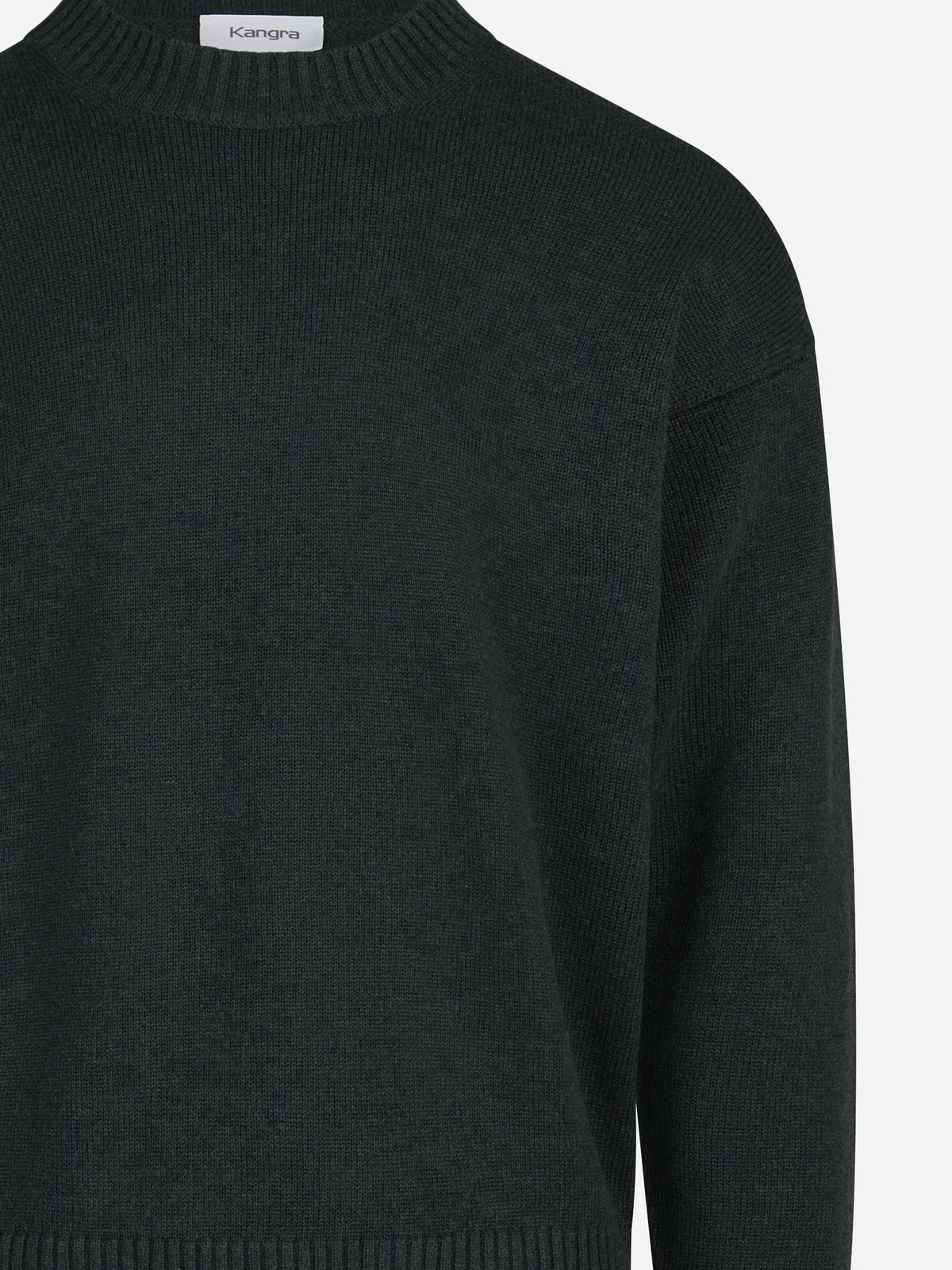 Maglia girocollo oversize in lana e cotone verde - dettaglio del prodotto