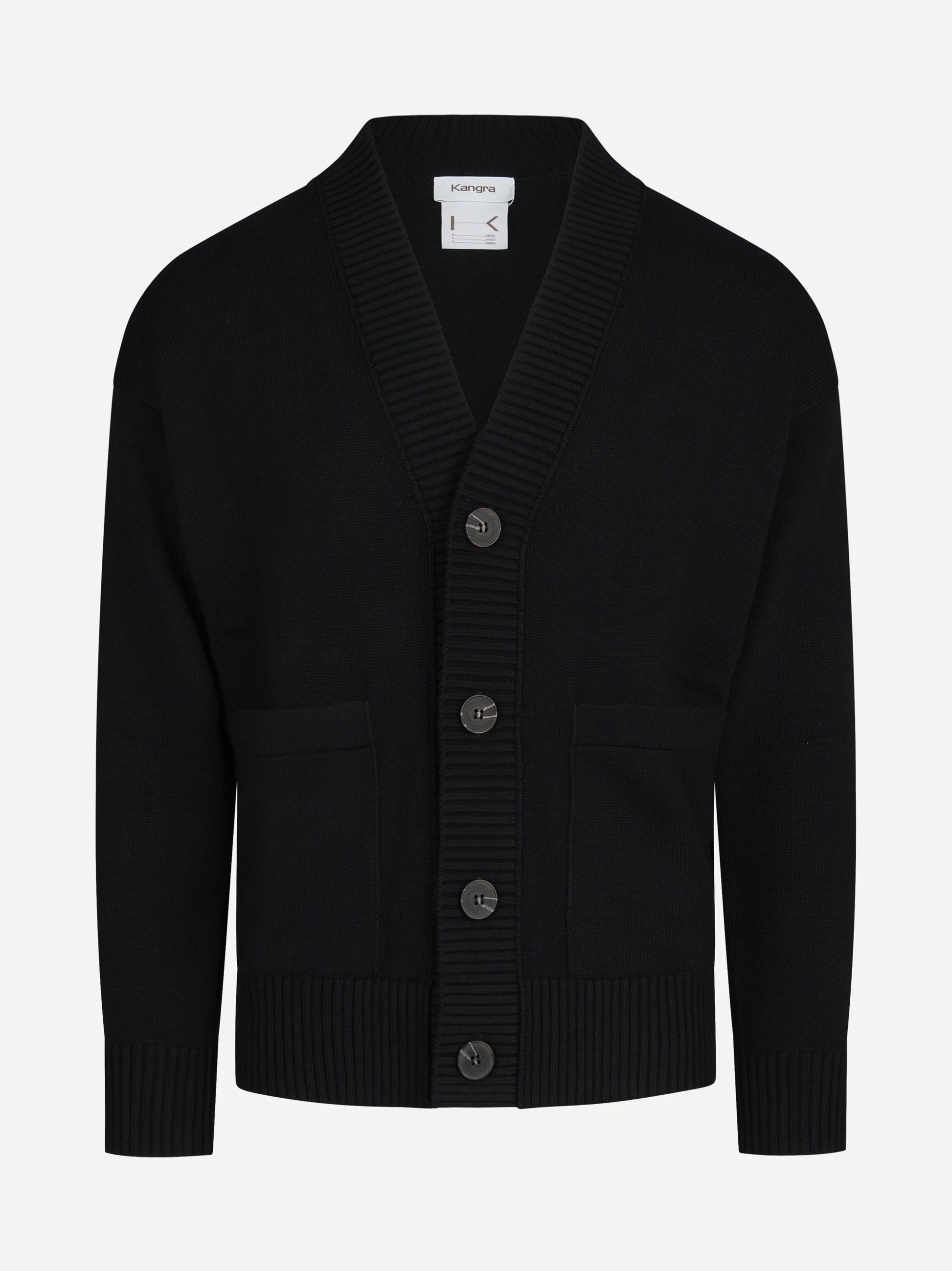 Cardigan oversize in lana e cotone nero - vista frontale
