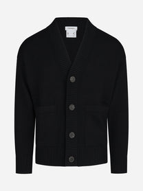 Cardigan oversize in lana e cotone nero - vista frontale