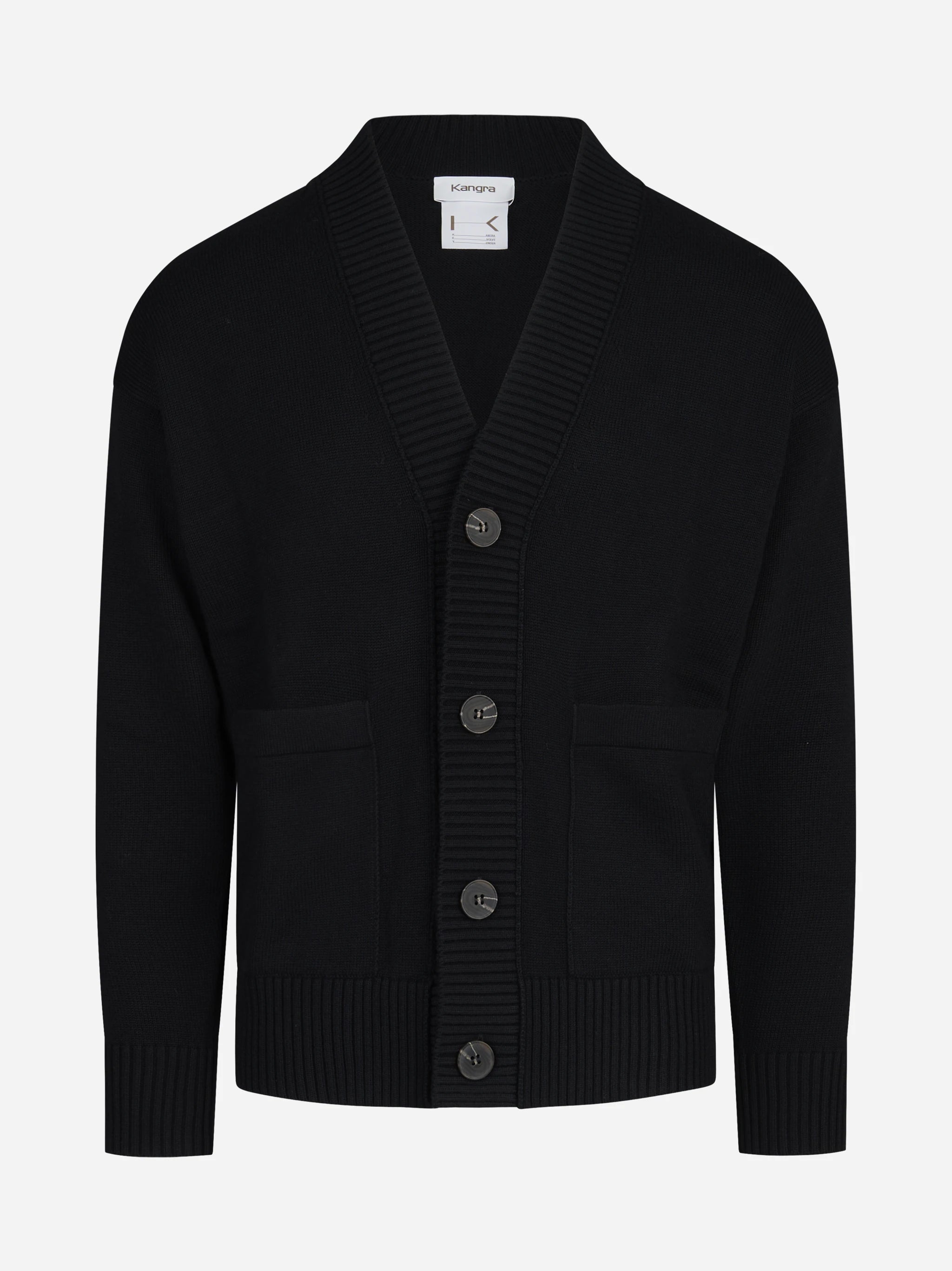 Cardigan oversize in lana e cotone nero - vista frontale