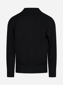 Cardigan oversize in lana e cotone nero - vista posteriore