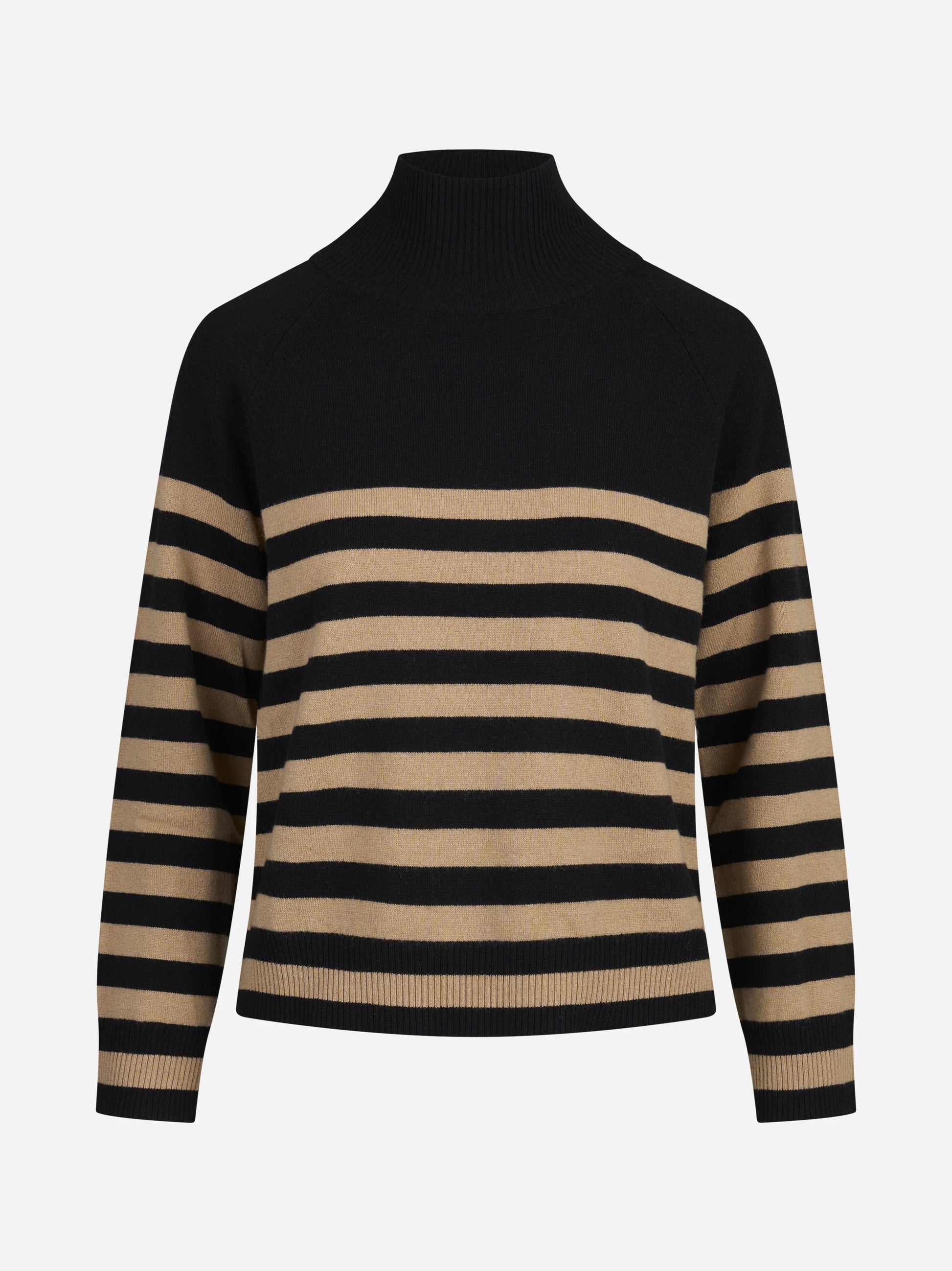 Lupetto raglan a righe nero e cammello - vista frontale