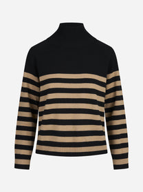 Lupetto raglan a righe nero e cammello - vista frontale