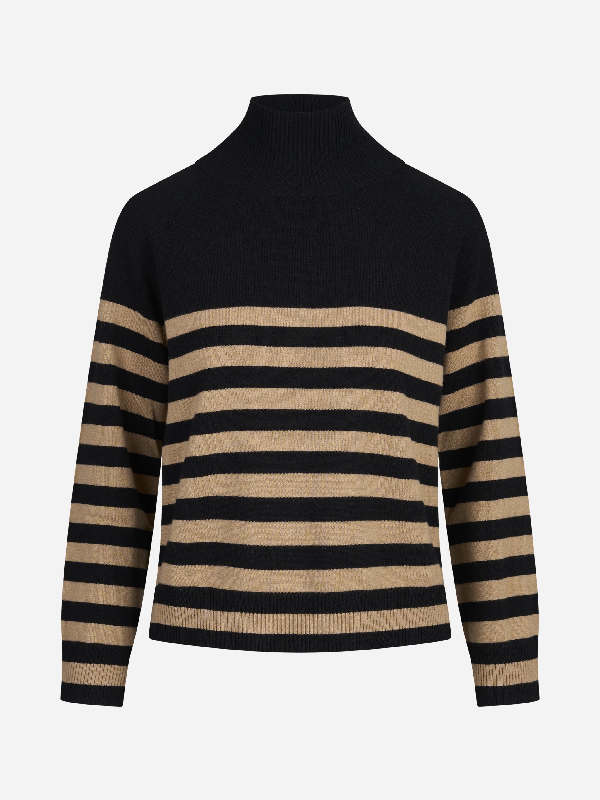 Lupetto raglan a righe nero e cammello - vista frontale