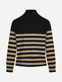 Lupetto raglan a righe nero e cammello - vista posteriore