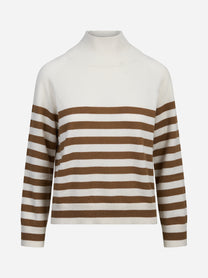 Maglia lupetto a righe in lana e cashmere beige - vista frontale