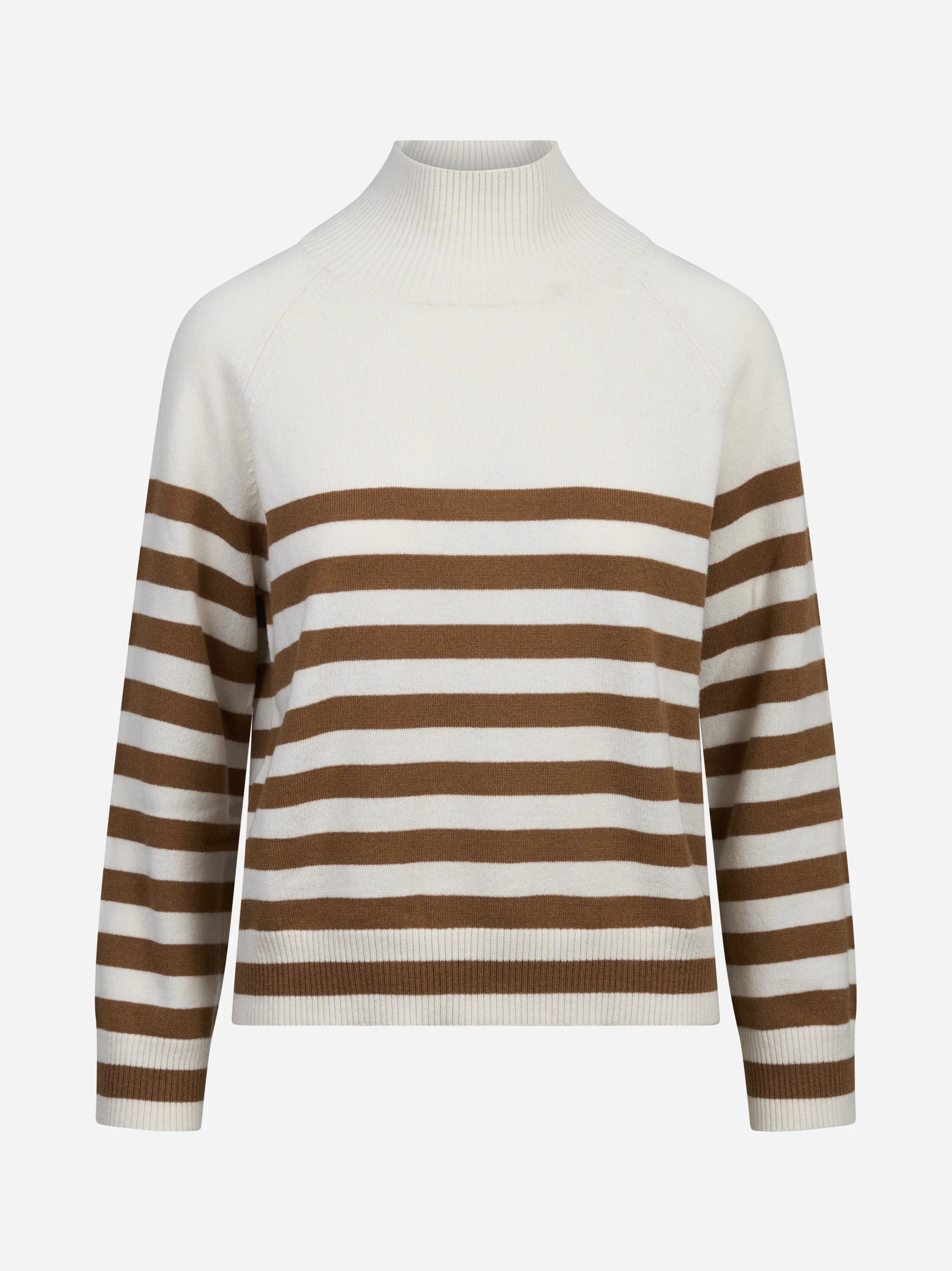 Maglia lupetto a righe in lana e cashmere beige - vista frontale