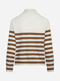 Maglia lupetto a righe in lana e cashmere beige - vista posteriore