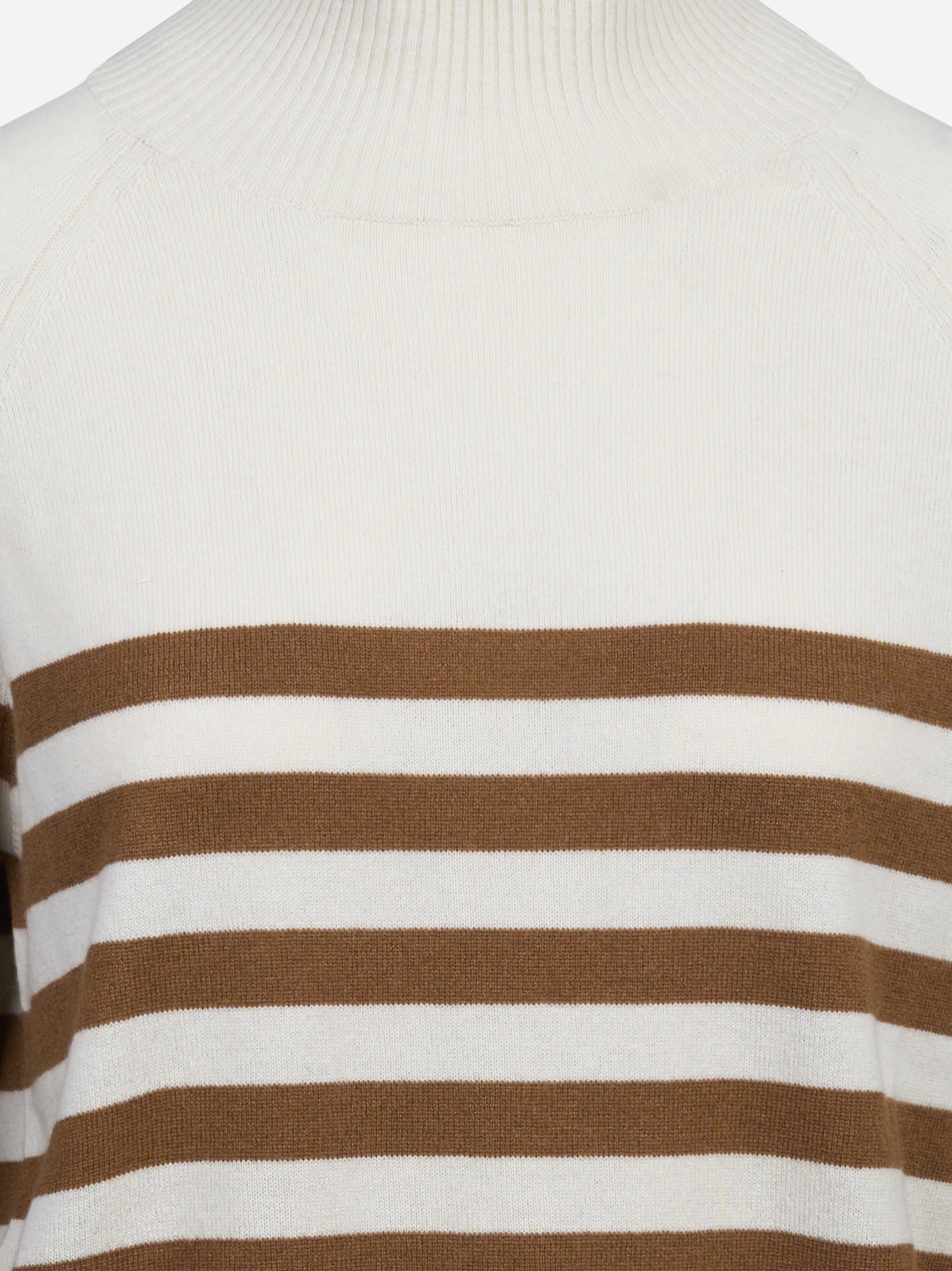 Maglia lupetto a righe in lana e cashmere beige - vista laterale e dettagli