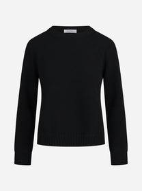 Maglia girocollo in lana e cashmere nera - vista frontale