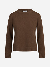Maglia girocollo in lana e cashmere marrone - vista frontale