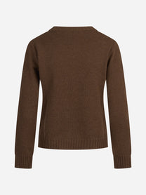 Maglia girocollo in lana e cashmere marrone - vista posteriore