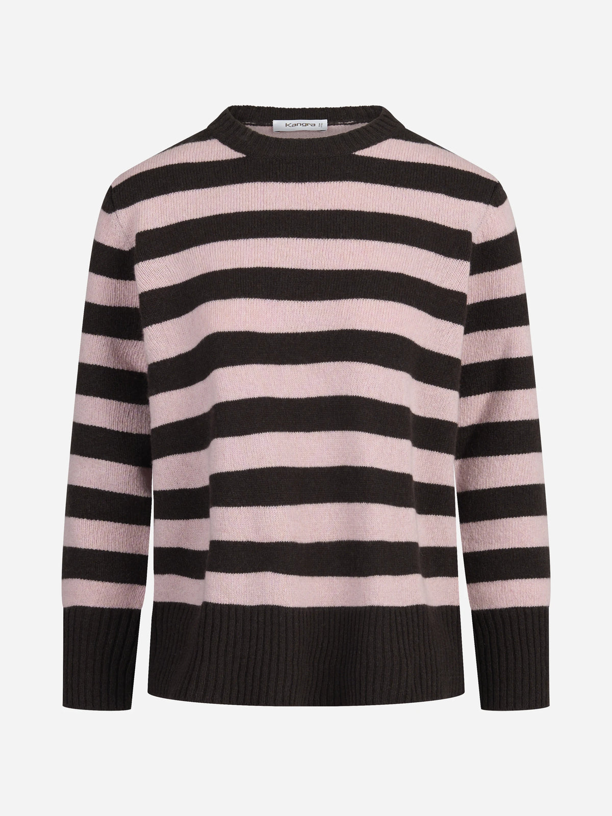 Maglia girocollo a righe in lana e cashmere - vista frontale
