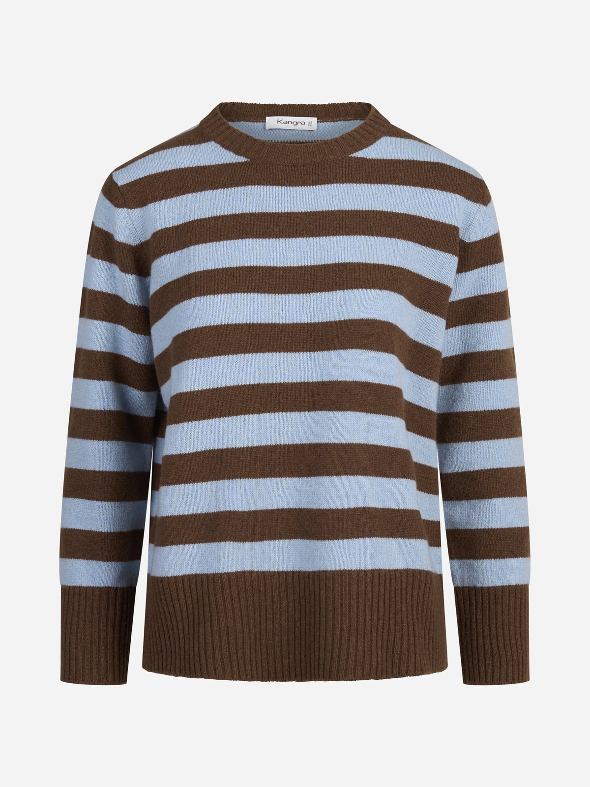 Maglia girocollo a righe in lana e cashmere - vista frontale ravvicinata