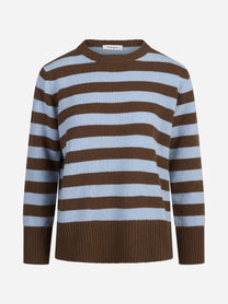 Maglia girocollo a righe in lana e cashmere - vista frontale ravvicinata