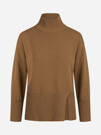 Maglia a lupetto in cashmere beige - vista frontale