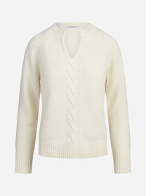 Maglia in cashmere con treccia bianco - vista frontale