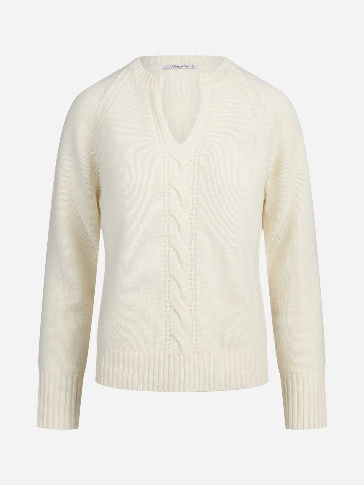 Maglia in cashmere con treccia bianco - vista frontale