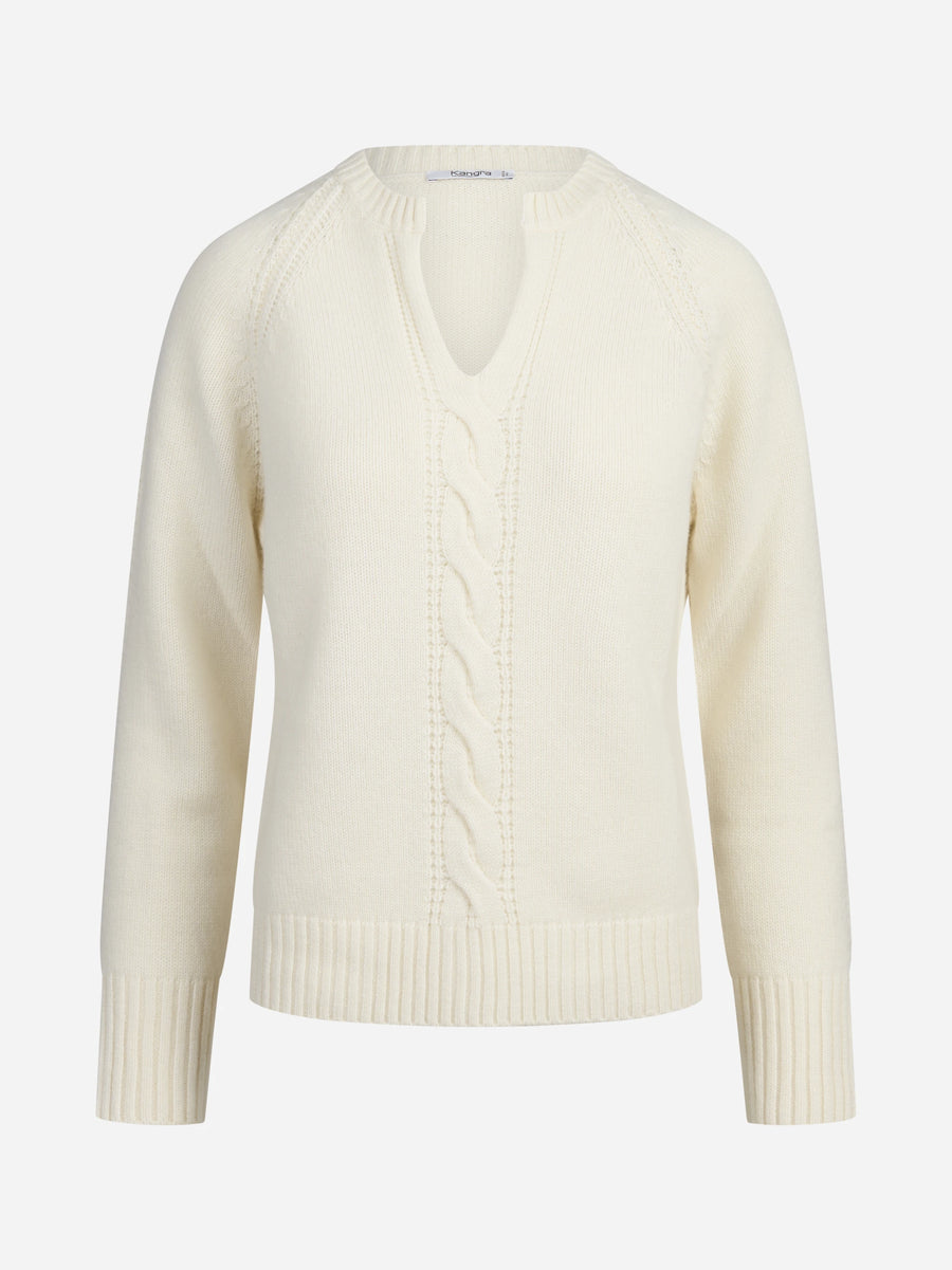 Maglia in cashmere con treccia bianco - vista frontale