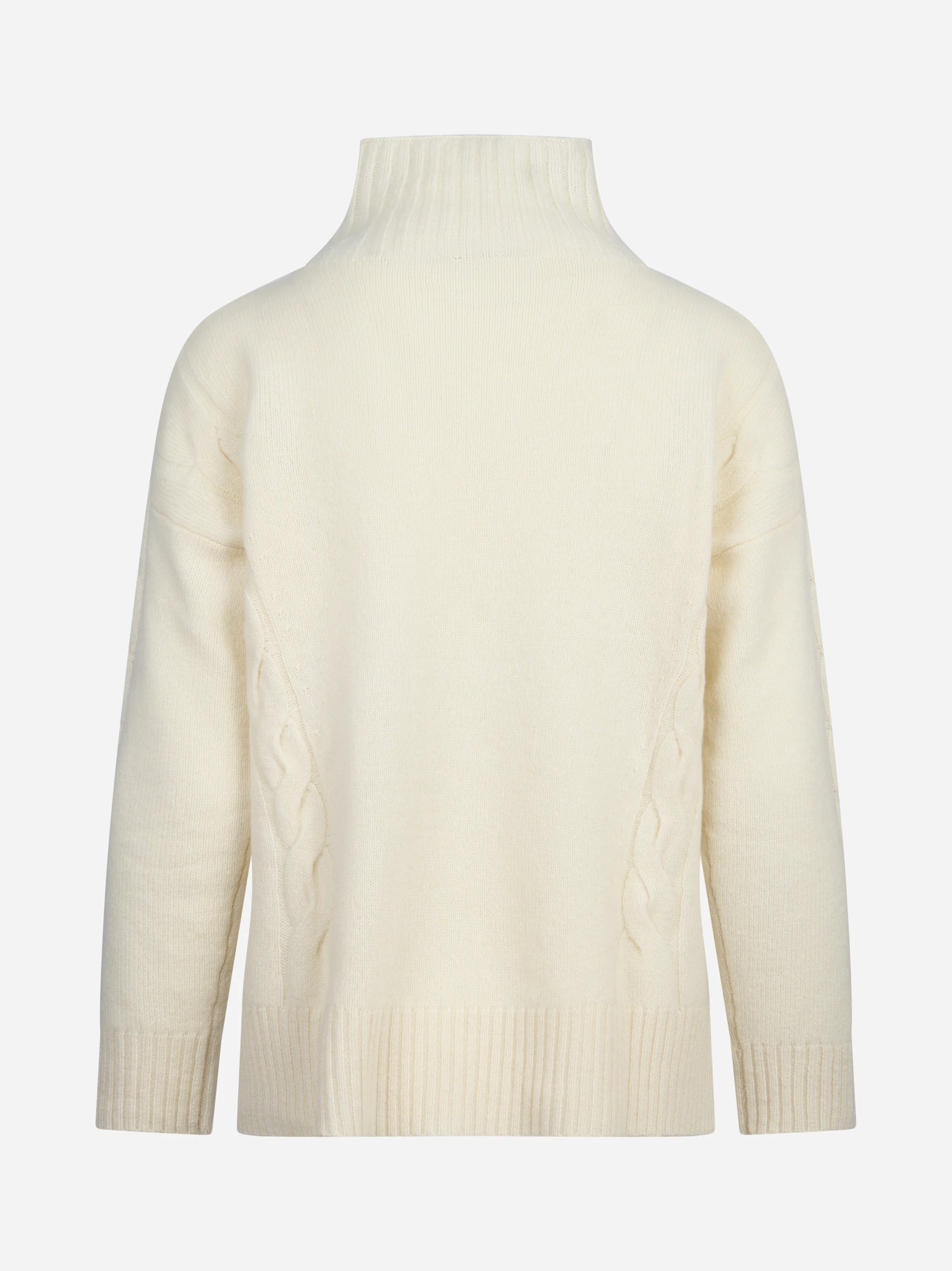 Maglia lupetto con trecce in lana vergine avorio - vista posteriore