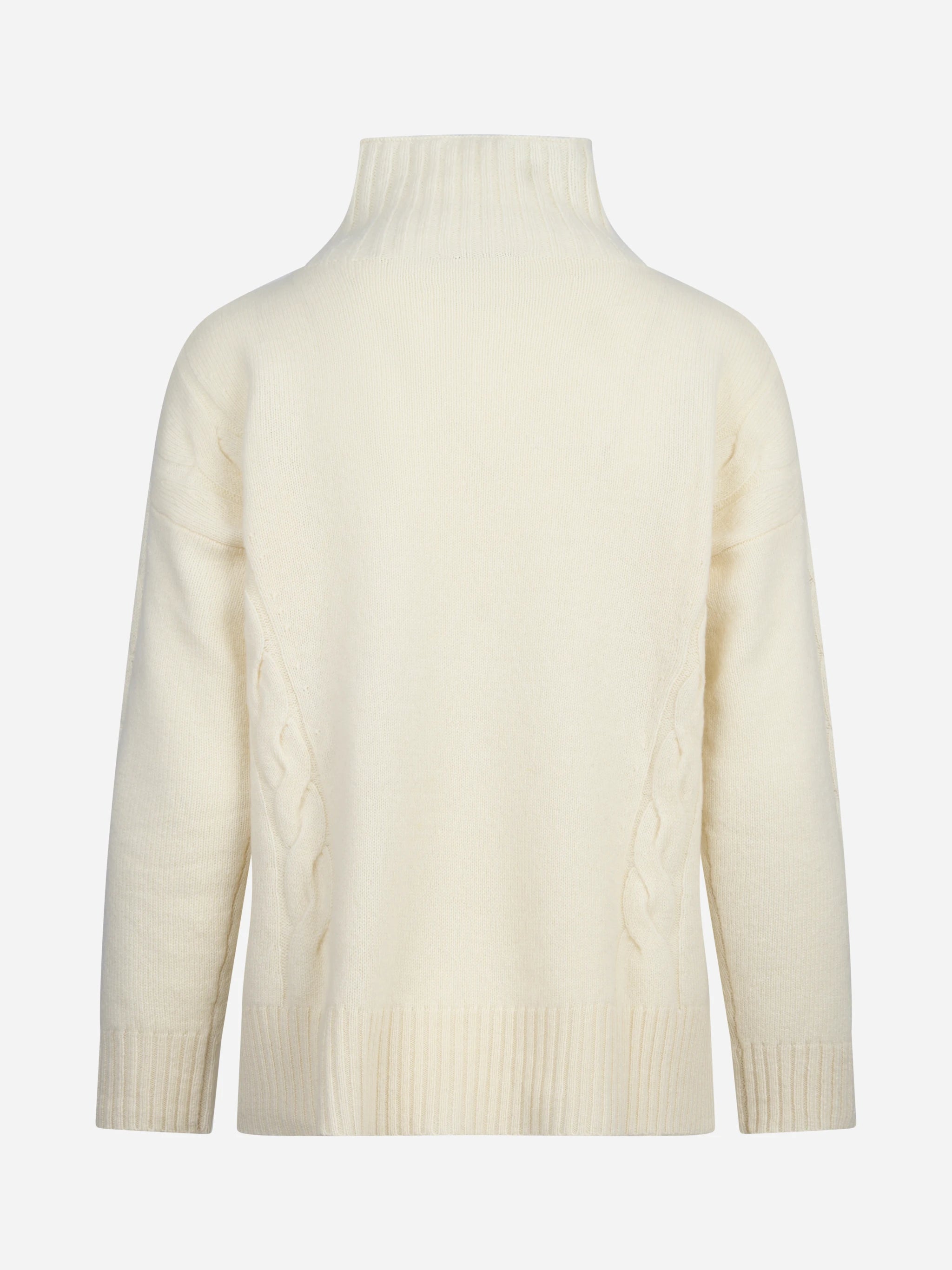 Maglia lupetto con trecce in lana vergine avorio - vista posteriore
