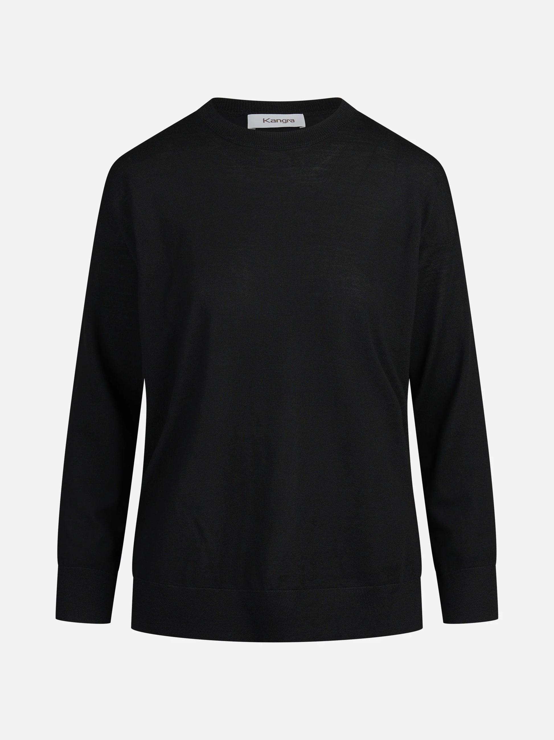 Maglia girocollo oversize in lana vergine nera - vista frontale