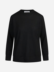 Maglia girocollo oversize in lana vergine nera - vista frontale