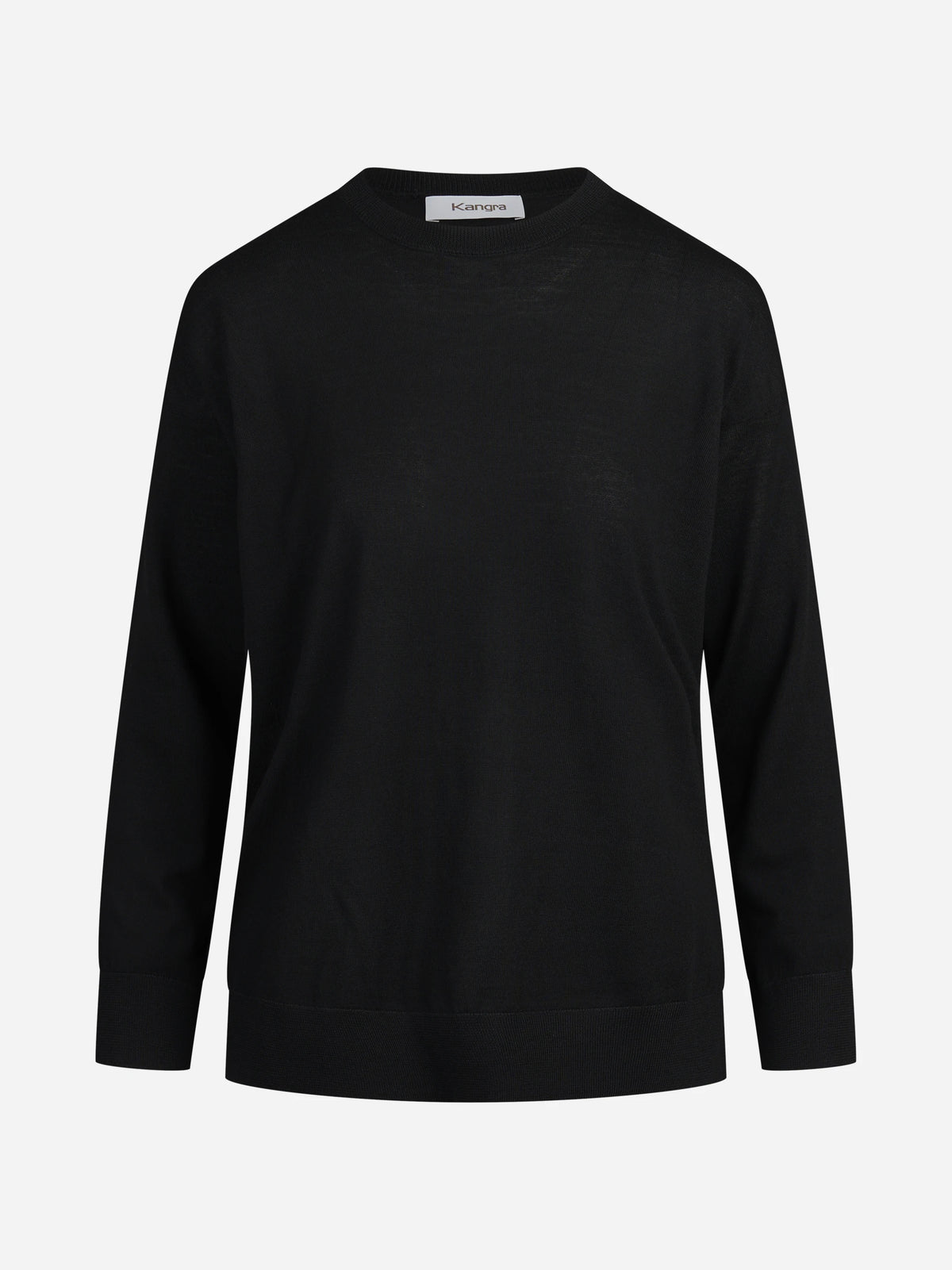 Maglia girocollo oversize in lana vergine nera - vista frontale