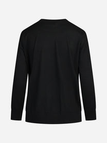Maglia girocollo oversize in lana vergine nera - vista posteriore