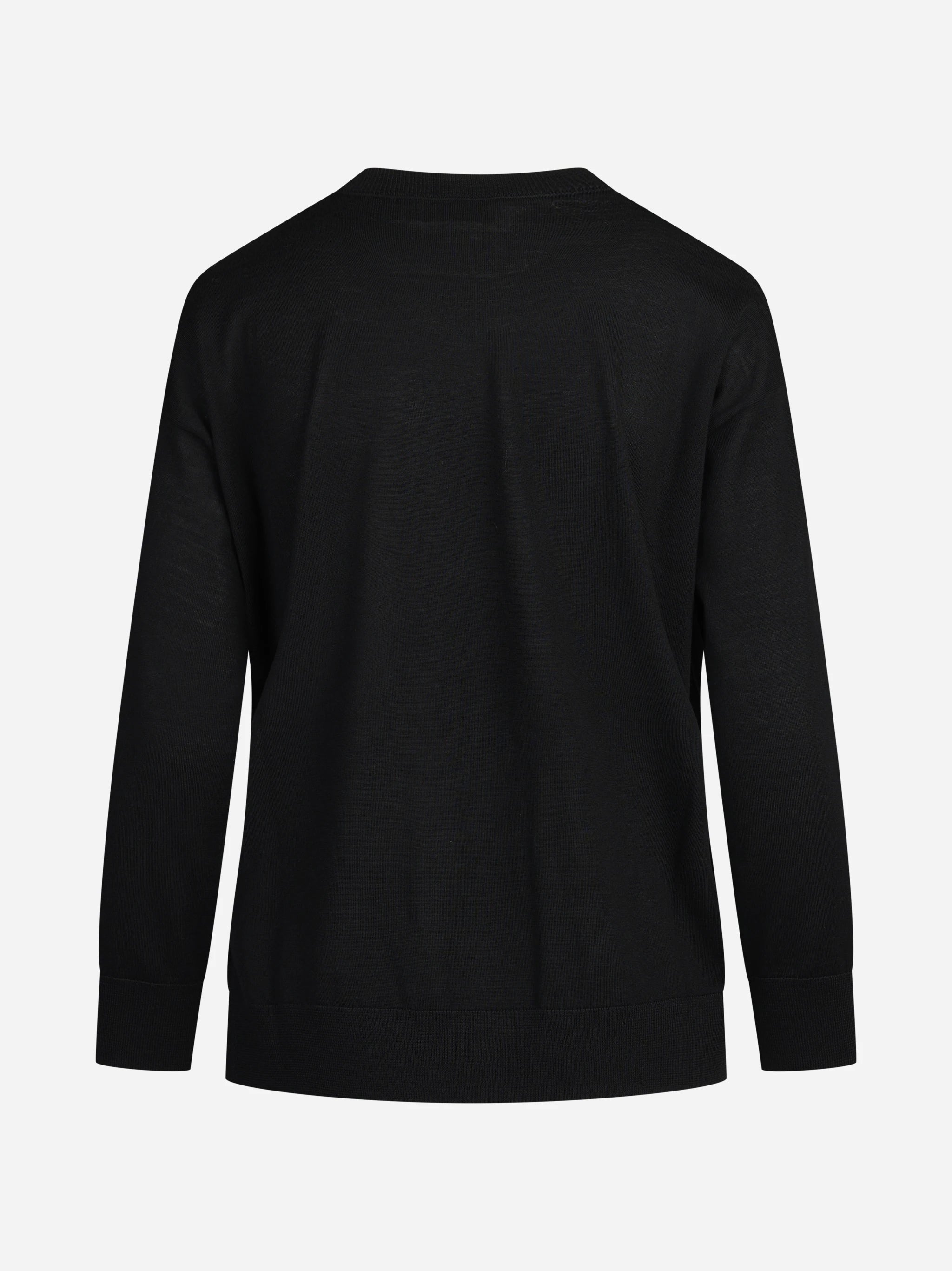 Maglia girocollo oversize in lana vergine nera - vista posteriore